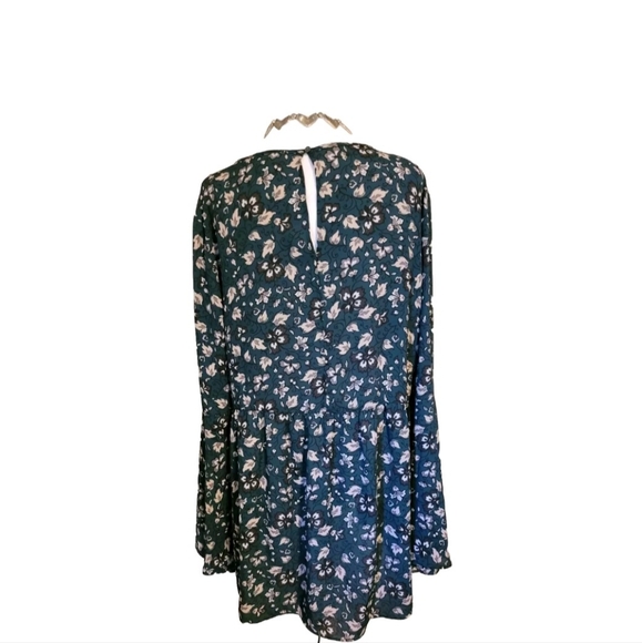 LOFT Green Floral Print Bell Sleeve Baby Doll Tunic Blouse Sz L EUC - Picture 2 of 5